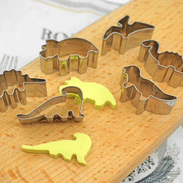 2 juegos de adorable molde para pastel en forma de dinosaurio molde para galletas de acero inoxidable hágalo usted mismo