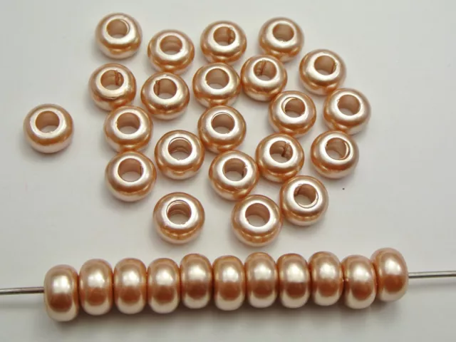 100 Champagne Acrylic Faux Pearl Rondelle Spacer Beads With Large 5mm Hole