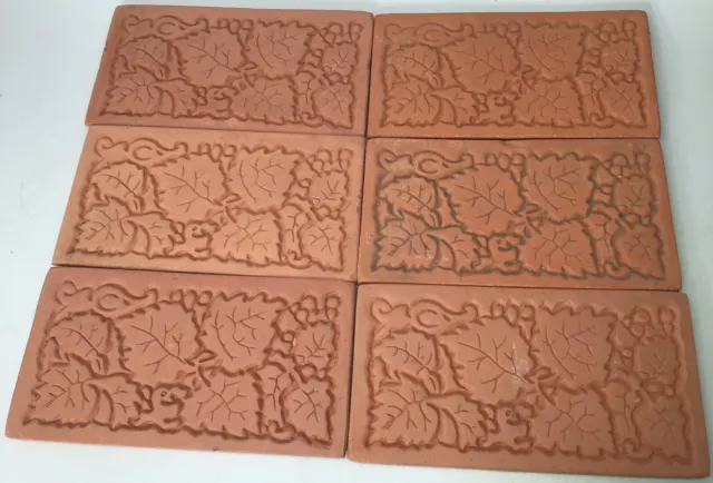 Set of 6 Vintage Terra Cotta Unglazed Border Tiles 6.5” X 3.5”