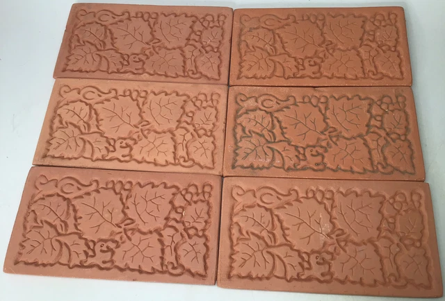 Set of 6 Vintage Terra Cotta Unglazed Border Tiles 6.5” X 3.5”