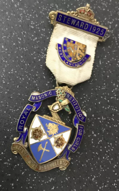 Freemasons Masonic Hm Solid Hm Sterling Silver Gilt Enamel Steward Jewel Medal N