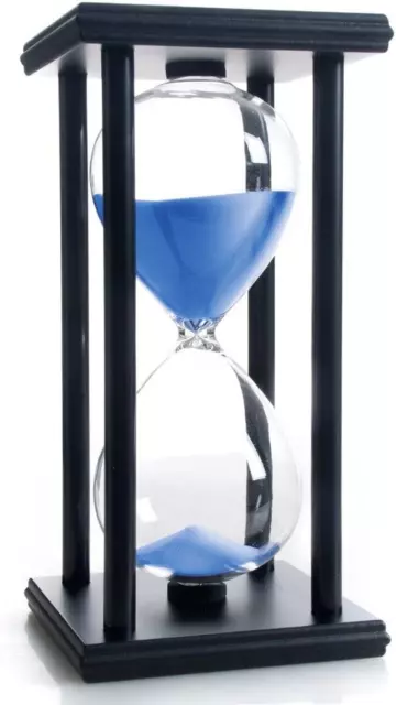 Hourglass 60 Minutes Blue Sand Timer, Black Wooden Frame Sand Clock