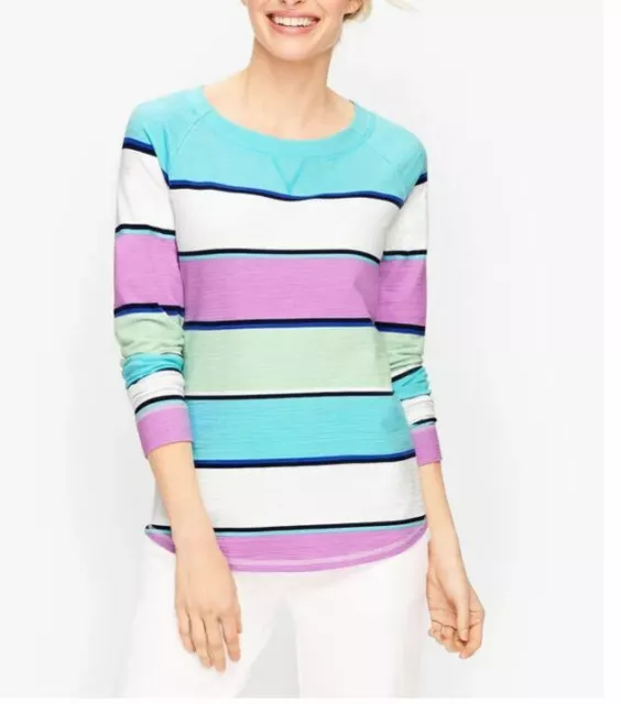 TALBOTS Plus UPF 50+ SLUB TERRY COLORFUL STRIPE TOP SWEATSHIRT 3X