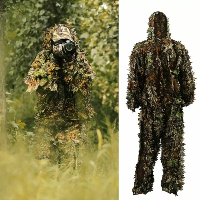 3D Ghillie Suit Set Sniper Train Leaf Jungle Forest Hunting Camouflage New  USA