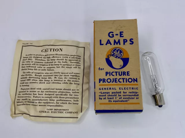 GE Lamps for Picture Projection 150w 115v T8 Bulb Orig Box Paperwork Vintage