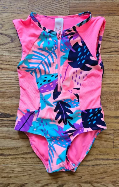 Cat And Jack Girls Bathing Suit One Piece Tropical Zip Size 5T- Adorable!!