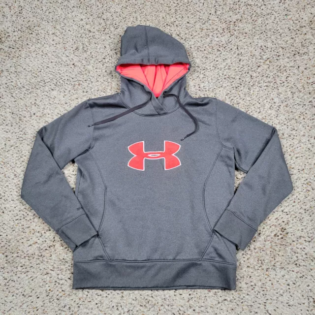 Under Armour Hoodie Womens Medium Gray Orange Sweatshirt Sweater Storm Coldgear