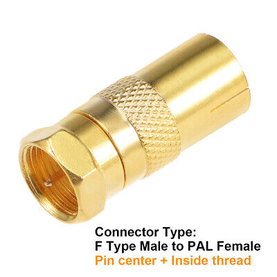 F Type Male to PAL Female Golden Tone RF Coaxial Adapter Connector 2pcs 2