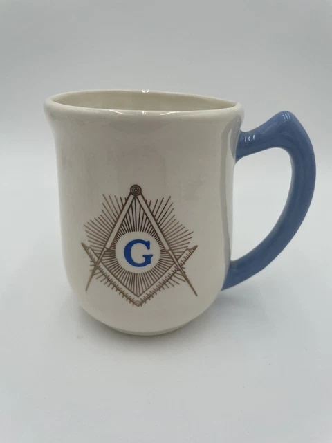 VINTAGE MASONIC COFFEE Cup Mason Square and Compass Ceramic Mug Blue