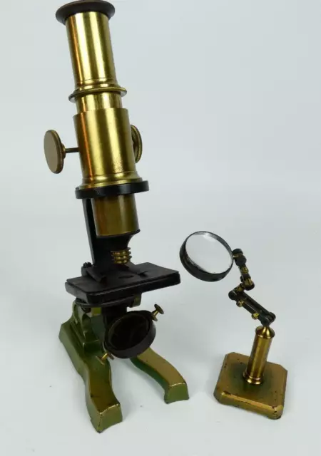 Vintage microscope with bullseye condenser and case c1900      #4104