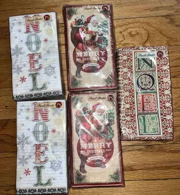 Punch Studio Lot of 5 Guest Towels 3-Ply Paper Napkins NOEL Merry Christmas New