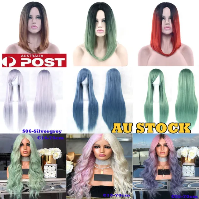 Womens Long Wavy Curly Hair Synthetic Cosplay Straight Sleek Full Wig Wigs Party