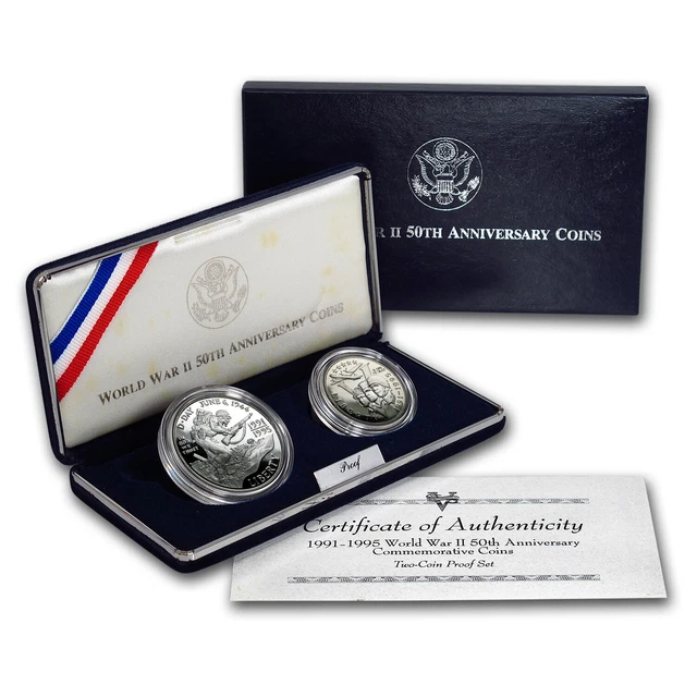 1991-1995 2-Coin World War II Proof Set (w/Box & COA) - SKU #7138