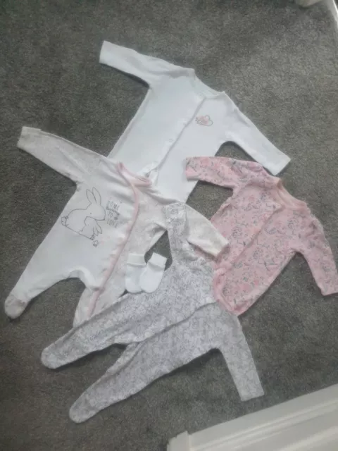 Baby Girl Babygrow Bundle 3-6 Months TU Pink Floral scratch mitts Sleepsuit CC