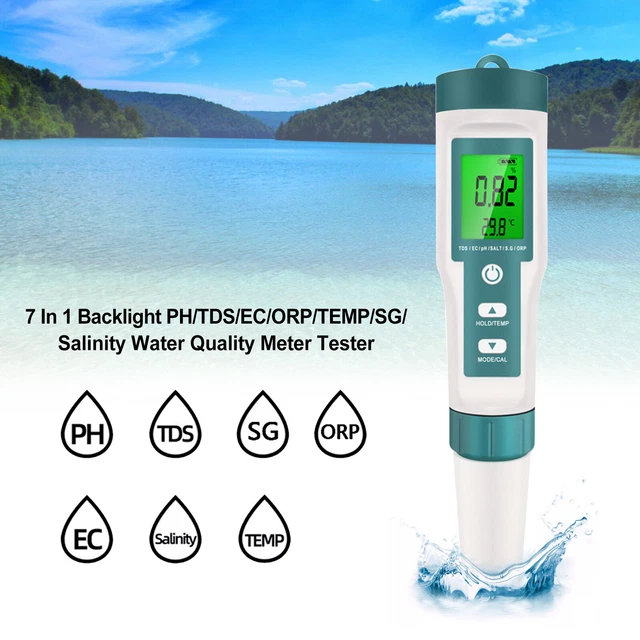 7 In 1 Backlight PH/TDS/EC/ORP/TEMP/SG/Salinity Water Quality Meter Tester US