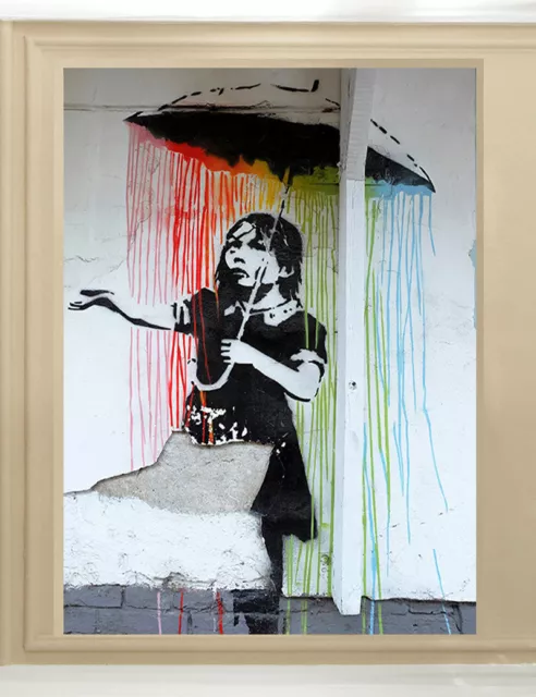 Art Painting print Graffiti Street poster rainbow girl  Canvas Rain licensed