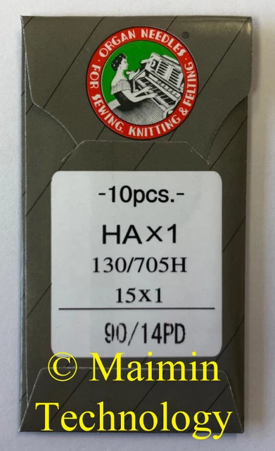 10 Agujas De Máquina De Bordar Para El Hogar Organ Titanio 90/14 Afiladas 15X1 Pd