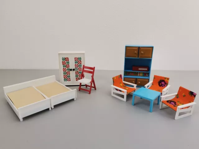 VERO Puppenstuben-Möbel 70er Jahre VEB Puppenhaus Sessel Tisch Schrank alt DDR