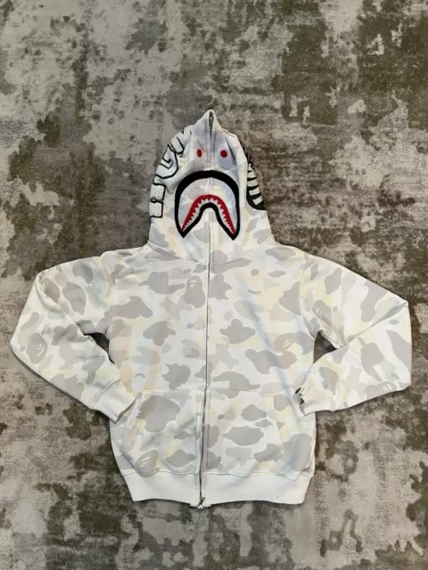 A BATHING APE Glow in the Dark Full Zip Up Hoodie White Bape Shark Sweatshirt 59.97 PicClick UK