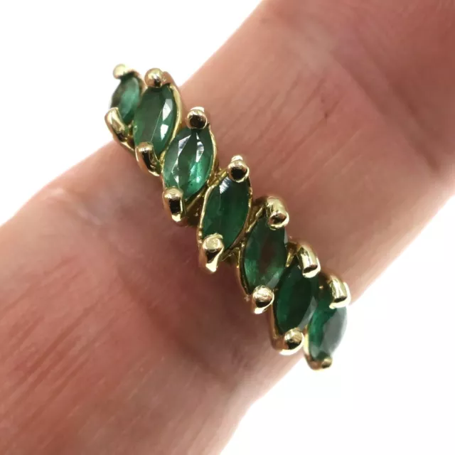 Fabulous 14k Solid Yellow Gold 1ct Natural Emerald Marquise Band Ring Size 9