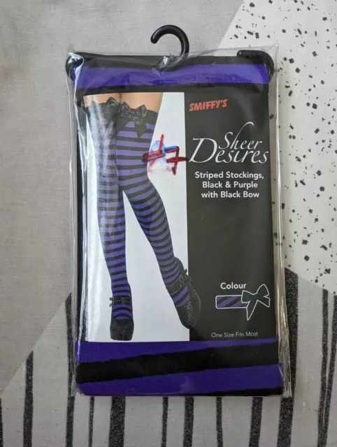 Calze viola a righe fiocco nero taglia unica adulto donna accessorio abito elegante
