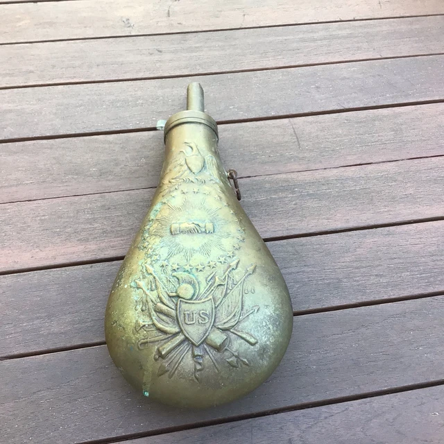 Poire à poudre ancienne peau et bois - Passion-Militaria