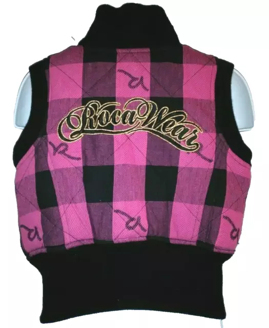 Roca Wear Girls Zip Front Quilted Vest Size 4 Pink Black Plaid