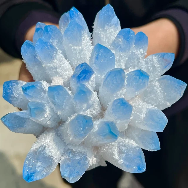 649G New Find Blue Phantom Quartz Crystal Cluster Mineral Specimen Healing.BB296