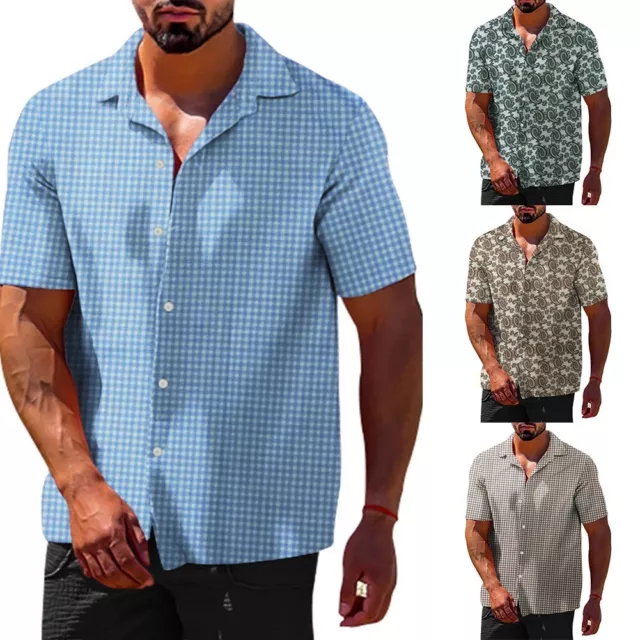 Men's Hawaiian Floral Button Down Beach Shirt Classic Print Short Sleeve Blouse