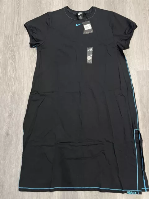 Nike Midi Shirt Dress Womens Size 2X Black Swoosh T-Shirt Side Slit NWT