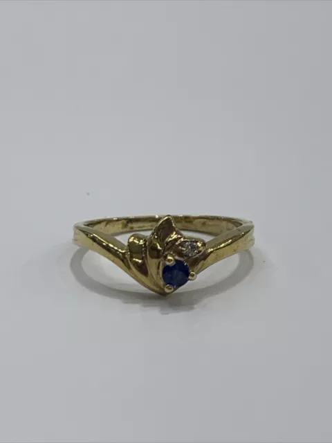 9ct 9k Yellow Gold Natural Blue Sapphire And Diamond Ladies Ring Size J. New