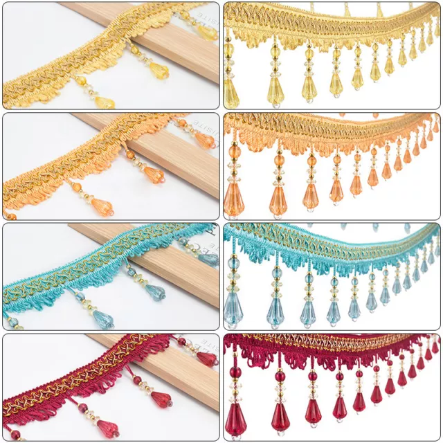 12Yard Crystal Beaded Curtain Tassel Fringe Trim Upholstery Sewing Ribbon