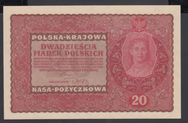 Poland 20 Marek 1919  AU P. 26,  Banknote, Uncirculated