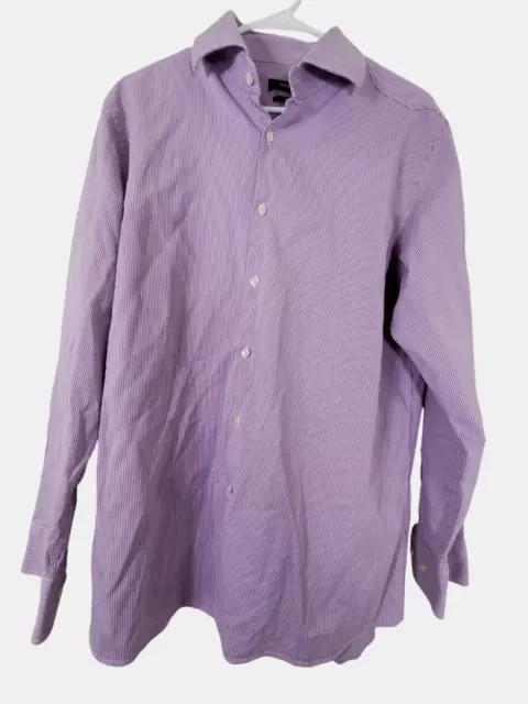 BOSS Hugo Boss Sharp Fit Mens Purple Check Long Sleeve Dress Shirt Size 17 34/35