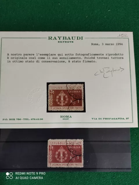 RSI 1944 Emissione di Franchigia Militare, usata, certificato RAYBAUDI