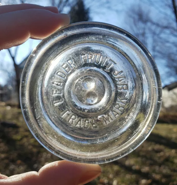 Antique Vintage Clear Glass Leader Fruit Jar Lid Embossed