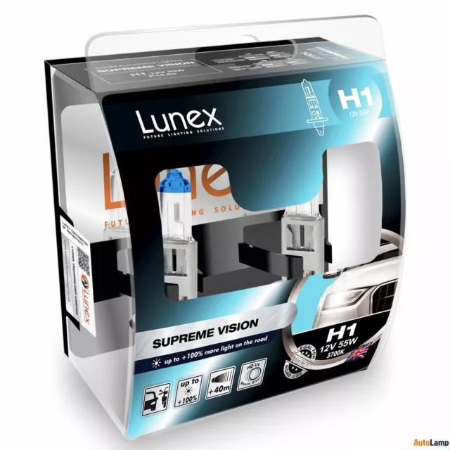 2x H1 Lunex SUPREME VISION 12V 55W Car Headlight Halogen Bulbs P14,5s 3700K