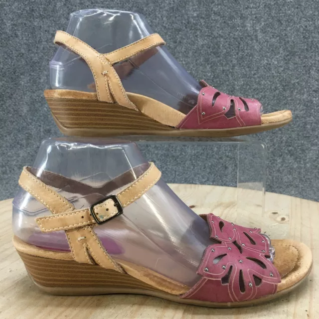 Earth Sandals Womens 6B Orchid Raspberry Slide Wedge Heel Slingback Pink Leather