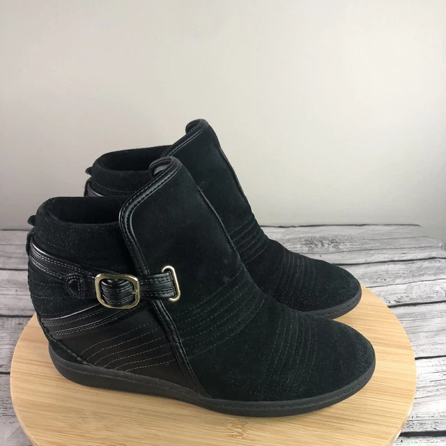 Skechers SKCH+3 Women’s Size 7 Wedge High Top Buckle Ankle Shoes Black Suede