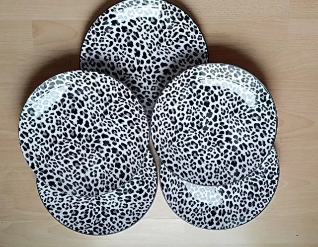 NEU ⭐Speiseteller Teller Essteller⭐ Porzellan Leomuster Schwarz Weiß Ø 27 cm 5x