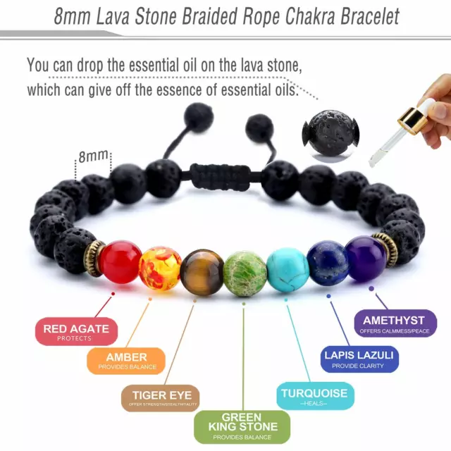 LOT 5 pcs  Chakra Bracelets Healing Balance Beaded Lava Natural Stone PACK OF 5