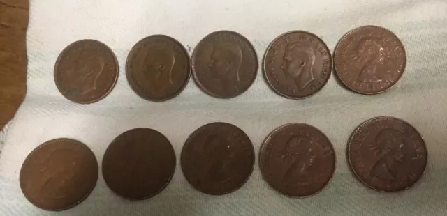 Bulk Australian Halfpenny Set 10 Coins.all Different Dates . Big Value 1938-64