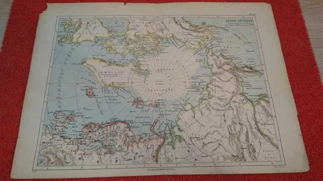 Antique north pole map, French edition of the 19th century.