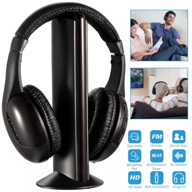 5 IN 1 Wireless Cordless Headphones Headset with Mic for PC/TV/Radio DVD  Black $32.99 - PicClick AU