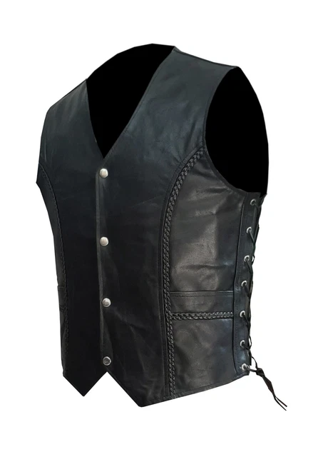 Moto gilet in pelle da uomo Stechmoto ST 1152 Treccia vintage custom Cafe Race