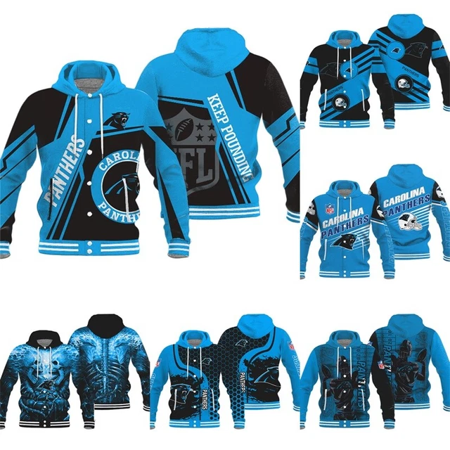 Carolina Panthers Hooded Varsity Jacket Casual Button Letterman Coat Outwear