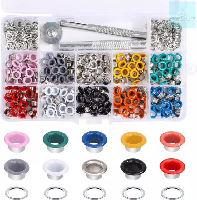 300 Pieces 5mm Multicolor Grommet Kit Metal Eyelets Sets with Installation Tools