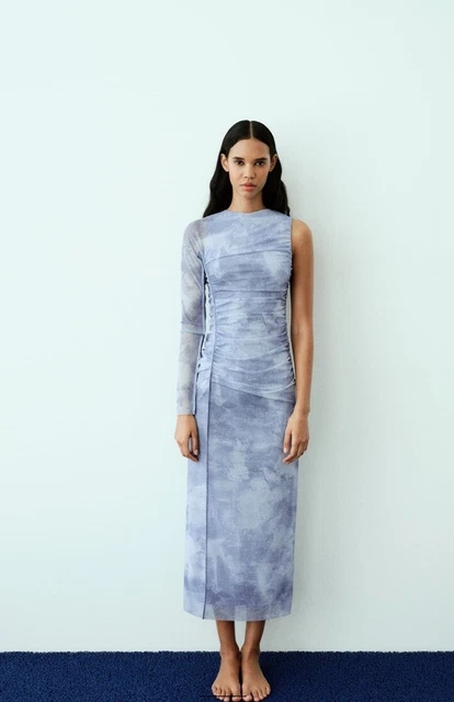 zara asymmetric tulle dress NEW WOMAN SS23 BLUES Medium BNWT One Arm MIDI Maxi £40.21 Style:Slip Allure Bridals Modest Dress color:true orange Dark brown