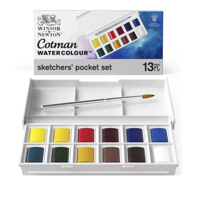 Winsor and Newton Cotman Aquarell Set Skizzierer Taschenbox 12 halbe Pfannen