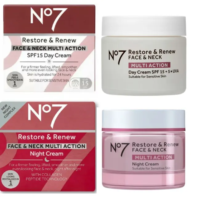 No7 Restore & Renew Face & Neck Multi-Action Day /Night/ Eye Cream/Serum